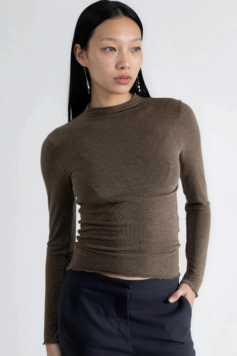 Bluza dama, Busem, maneca lunga, croiala slim, kaki, jerseu