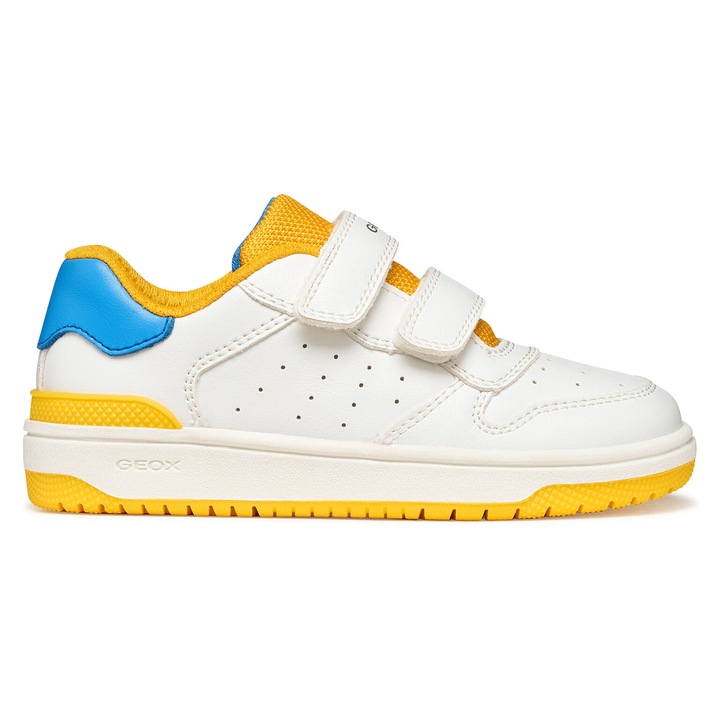 Tenisi copii, Geox, alb/galben, piele ecologica, sistem inchidere Velcro, 39 EU