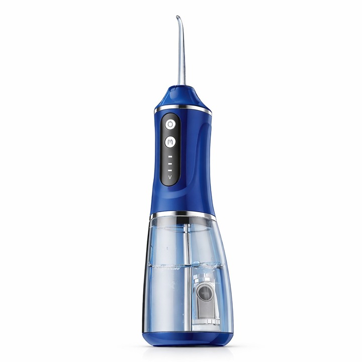 Irigator Bucal Electric, Flippy, Portabil, Dus Bucal pentru Curatare, Indepartare Tartru, 4 Capete, 25 x 8 x 8 cm, Albastru