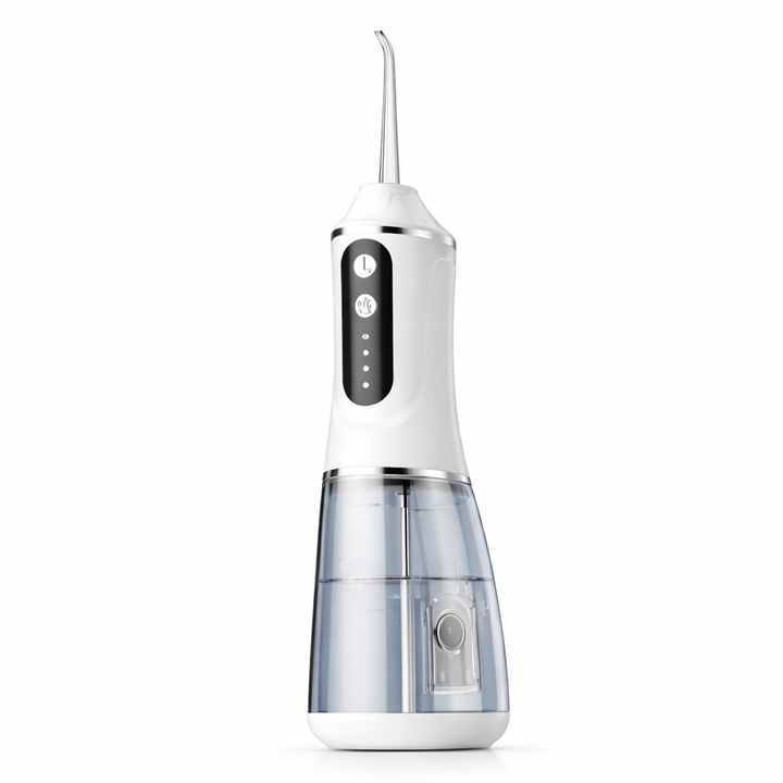 Irigator Bucal Electric, Portabil, Dus Bucal pentru Curatare, Indepartare Tartru, 4 Capete, 25 x 8 x 8 cm, Alb