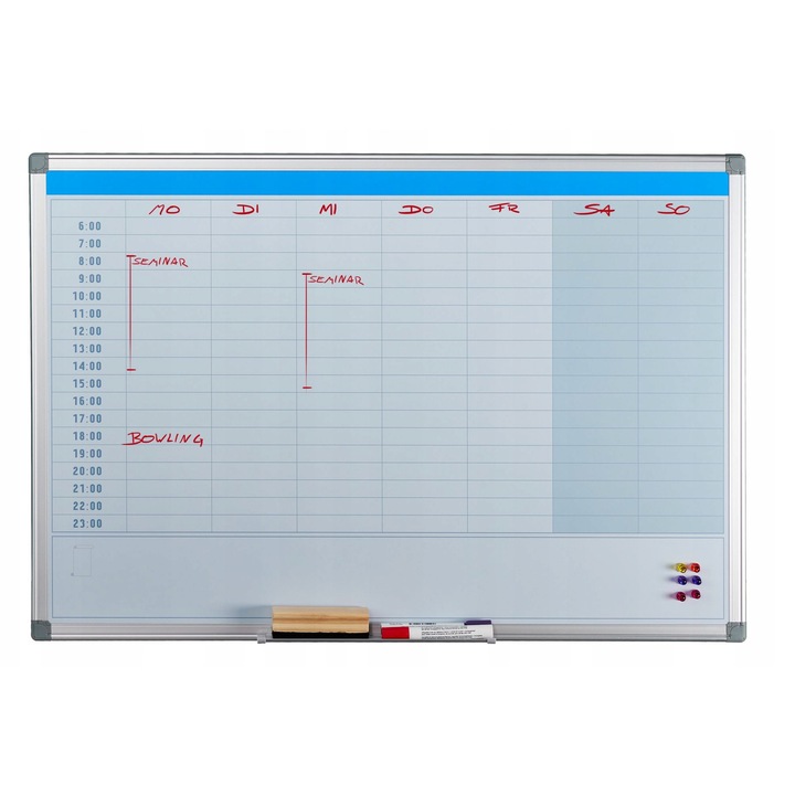 Tablia magnetica de planificare 60x90cm, alba, cu suport pentru markere, montare pe perete