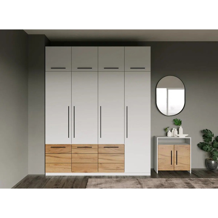 Dulap Inalt, Alb/Stejar, Timea, Corp Suprapozabil, L 202 x A 53 x H 248.2cm