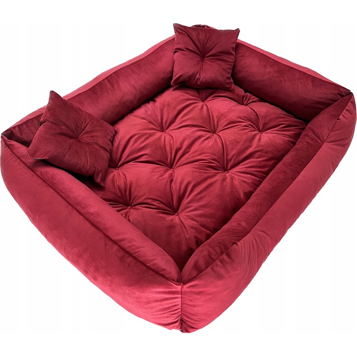 Легло за кучета, 135x100см, червено, велурен материал, противоплъзгащо, комплект