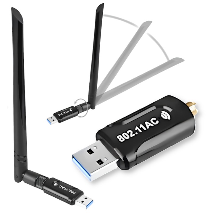 Adaptor WiFi Dual Band Arthon USB 3.0 1200 Mbps, set cu CD de drivere
