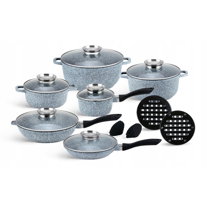 Set oale cu capac, Edenberg, 16 elemente, marmura, 20x8,5cm, 24x11,5cm, 28x12,5cm, 16x8cm