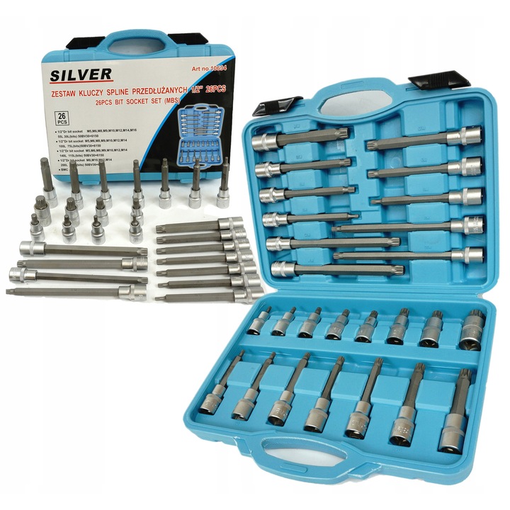 Set chei Torx 1/2", SilverTools, 26 elemente, lungimi 55L-200L, in cutie