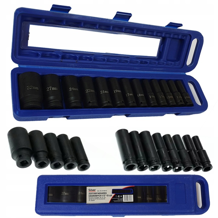 Set 13chei tubulare 1/2", SilverTools, 10-32mm, crom 78mm