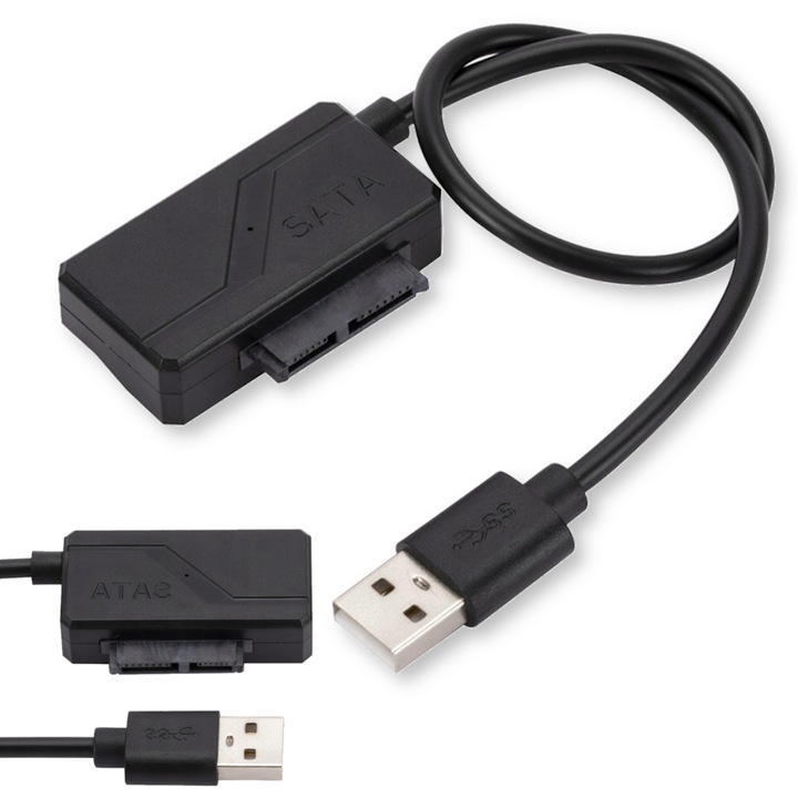 Adaptor USB 2.0 Slimline SATA 13 Pin 6P + 7P, 34cm, negru