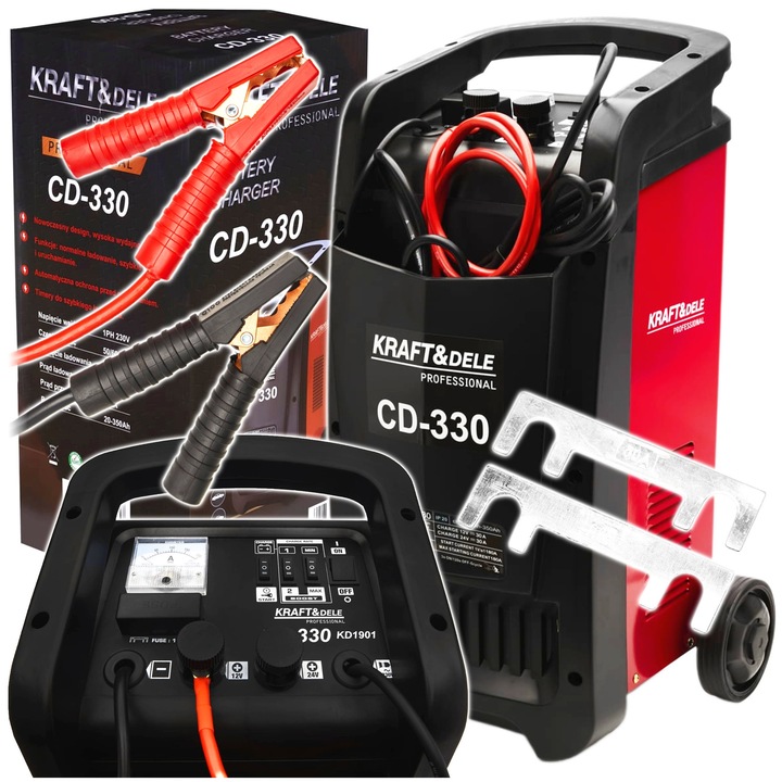 Redresor auto cu functie de pornire 180A 12/24V Kraft&Dele KD1901, 20Ah-350Ah, 300x230x630mm