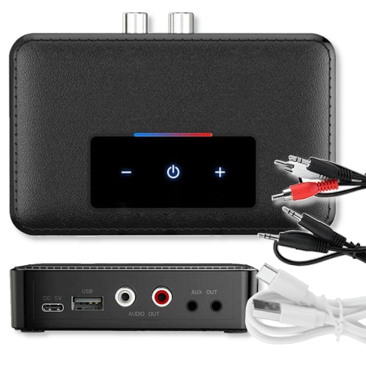 Transmiter audio Bluetooth 5.0 Arthon, functii RX/TX, AUX, USB-C, set complet