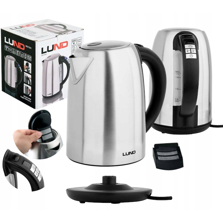 Ceainic electric Lund, 1.7L, 2200W, control temperatura 40-100C, negru