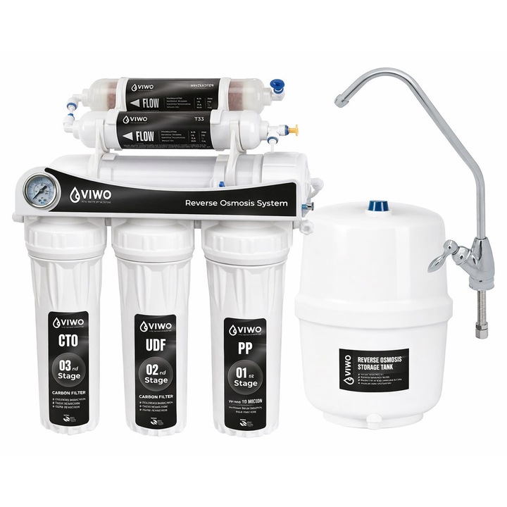 Sistem osmoza inversa VIWO WaterPro 6T, 6 trepte filtrare, mineralizare, sub chiuvetă, 190 litri/zi