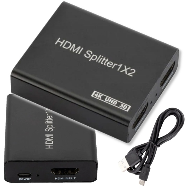 Splitter HDMI 1x2 Arthon, 4Kx2K, 1080p, 5,5x5,7x1,5cm, set cu cablu USB