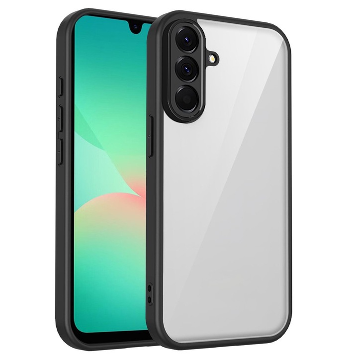 Husa PureView pentru Samsung Galaxy S26 Plus, din TPU + PC, Smart Protection, Finisaj Mat Antiamprenta, Margini Ridicate 1.5mm, Decupaje Precise, Negru