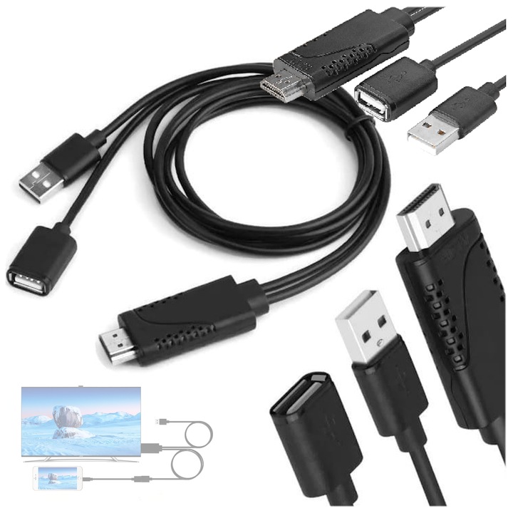 Cablu USB 2.0 F la HDMI, Arthon, 1.8m, 1080P, pentru iOS si Android, set