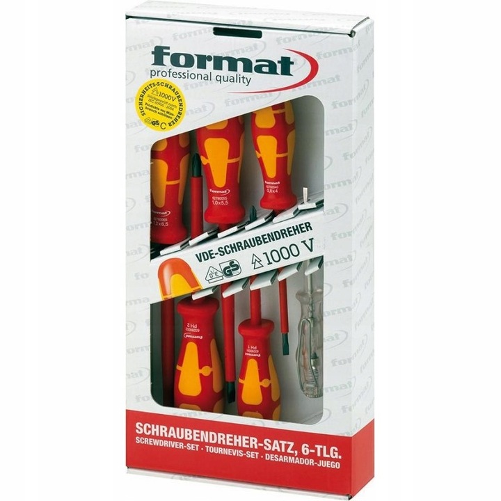 Set surubelnite izolate VDE 6 piese, FORMAT, 3 surubelnite plate, 2 surubelnite cruciforme, dimensiuni 4x100mm, 5,5x125mm, 6,5x150mm