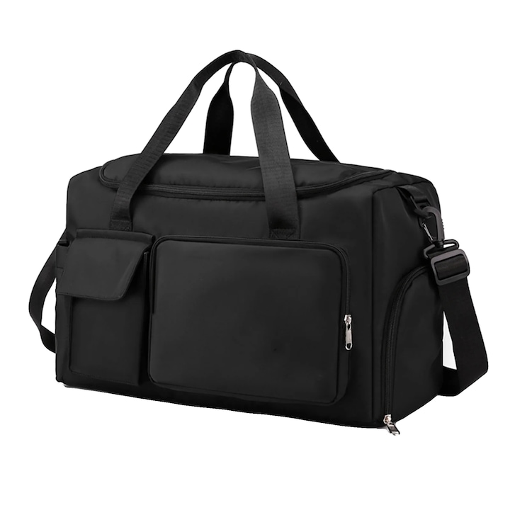 Geanta sport, material canvas, compartiment pentru incaltaminte, neagra, 18x10x8 inch