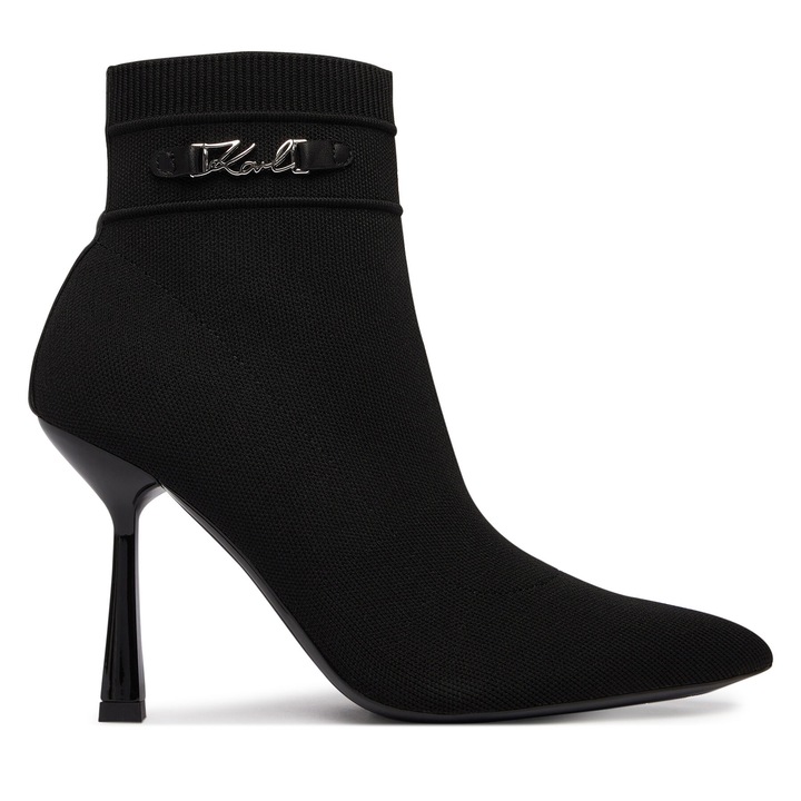 Botine dama, Karl Lagerfeld, stiletto, negru, textil