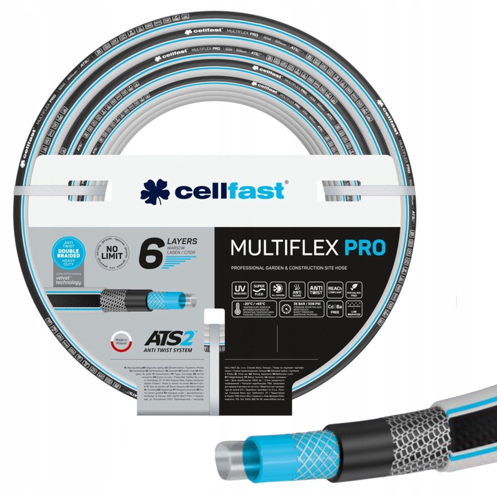 Cellfast MULTIFLEX PRO 6 rétegű kerti tömlő, 1", 20m, UV-álló, rugalmas