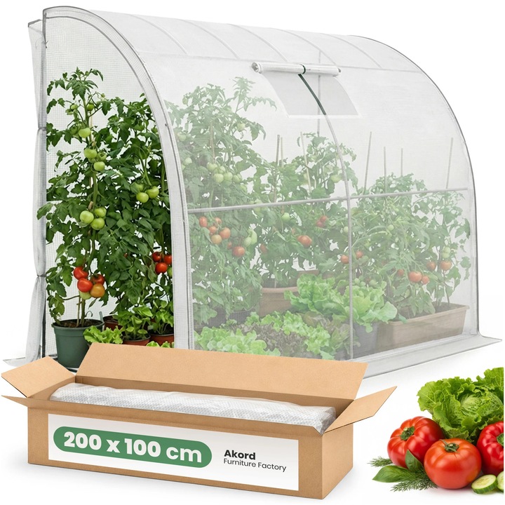 Sere Foliowe AKORD, 100x200x210 cm, alb, 1 usa, 1 fereastra, structura metalica rezistenta