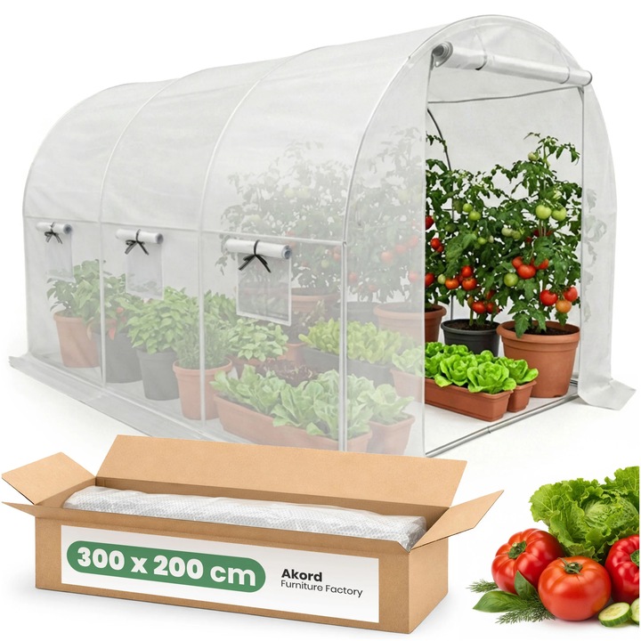 Sere tunel 200x300x200 cm, AKORD, 1 usa, 6 feronerie, alb