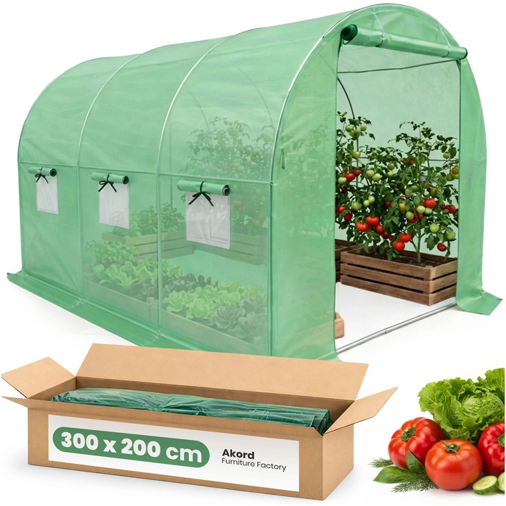 Sere Foliowe AKORD, Tunel 200x300x200 cm, Verde, 1 usa, 6 feronerie