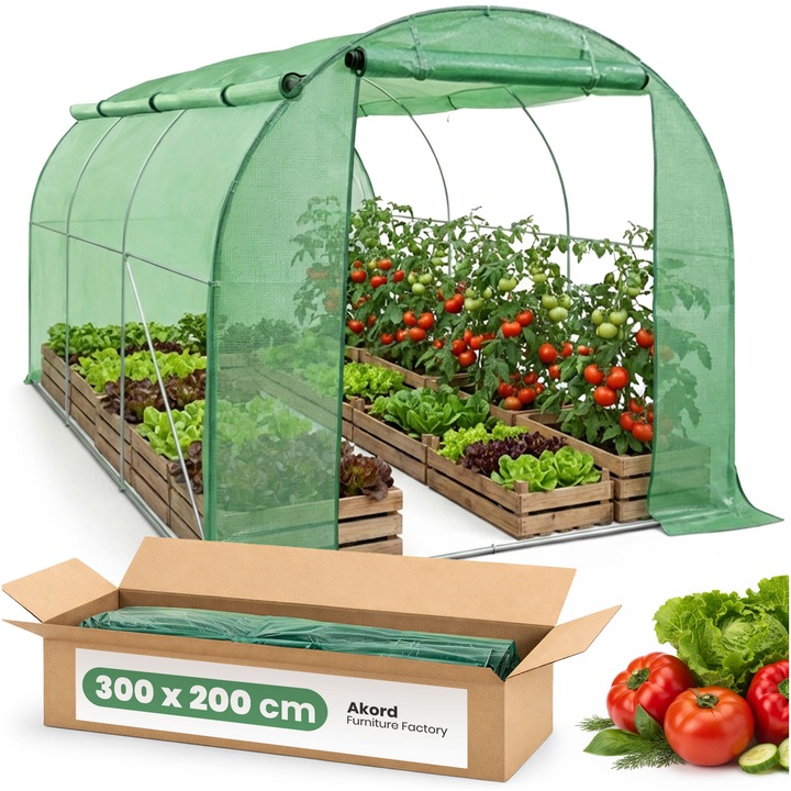 Sere Foliowe AKORD, Tunel cu 6 feronerie, Verde, 200x300x200 cm, Set