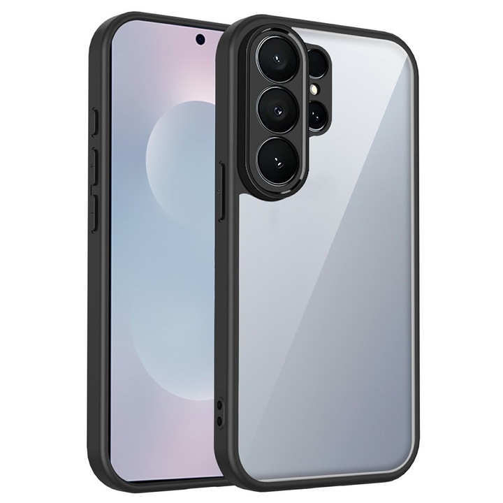 Калъф Husa PureView за Samsung Galaxy S26 Ultra, TPU + PC, Smart Protection, Матово покритие против отпечатъци, Повдигнати ръбове 1.5мм, Прецизни изрези, Черен