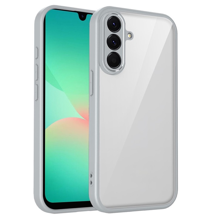 Husa PureView pentru Samsung Galaxy S26 Plus, din TPU + PC, Smart Protection, Finisaj Mat Antiamprenta, Margini Ridicate 1.5mm, Decupaje Precise, Gri