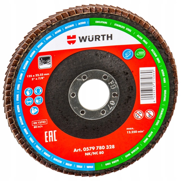 Tarca lamelara slefuitoare 125mm G-80, Wurth, pentru slefuire si finisare, 80, 22.23mm