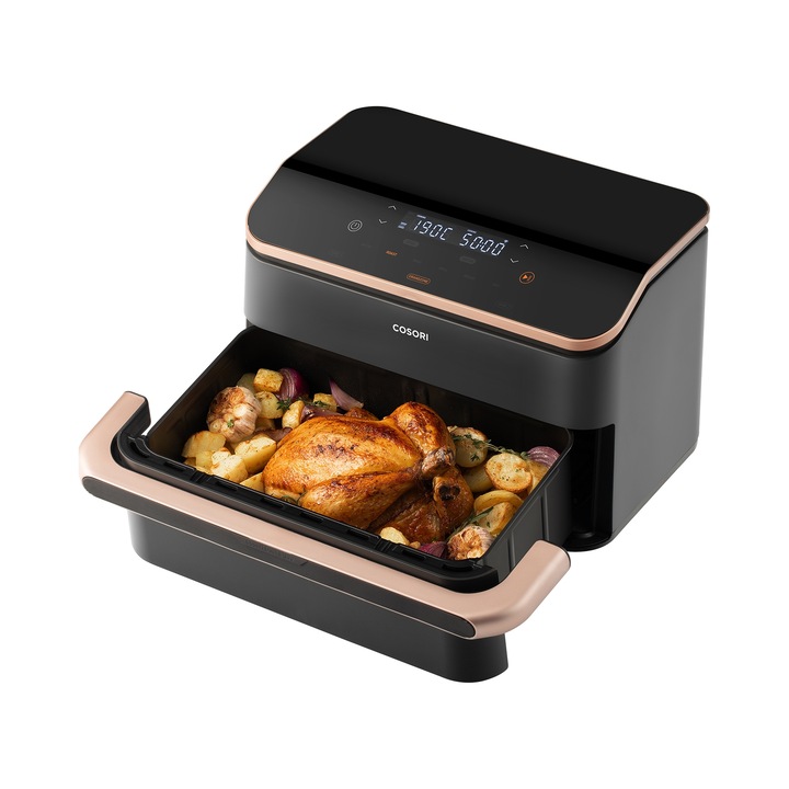 Friteuza fara ulei COSORI TwinFry, 10L, 2800W, neagra, set cu doua cosuri