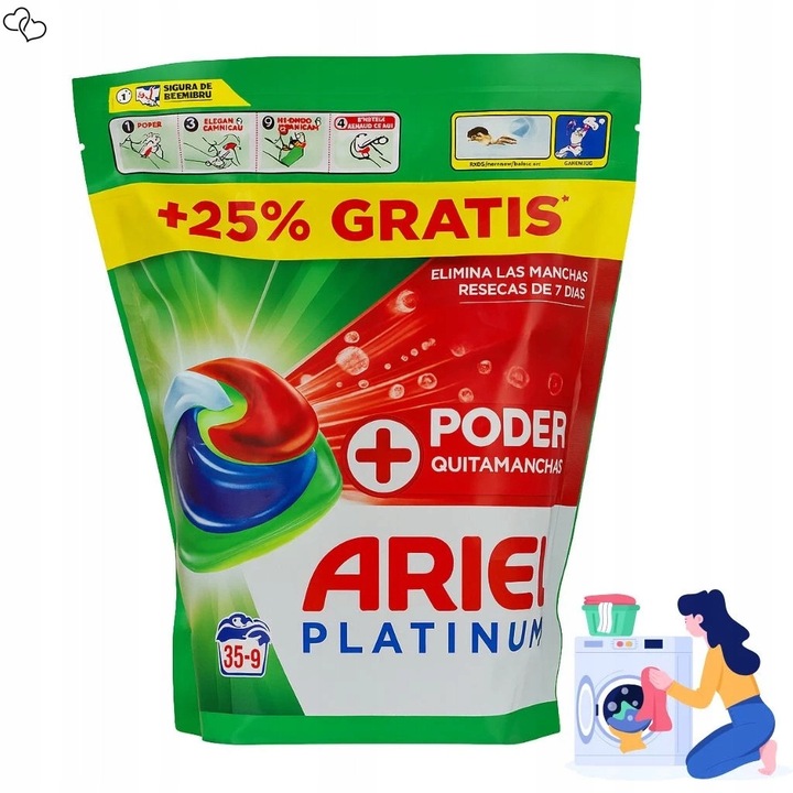 Detergent rufe Ariel Platinum 4in1, set 44 capsule, eliminare pete, formula tripla, multicolor