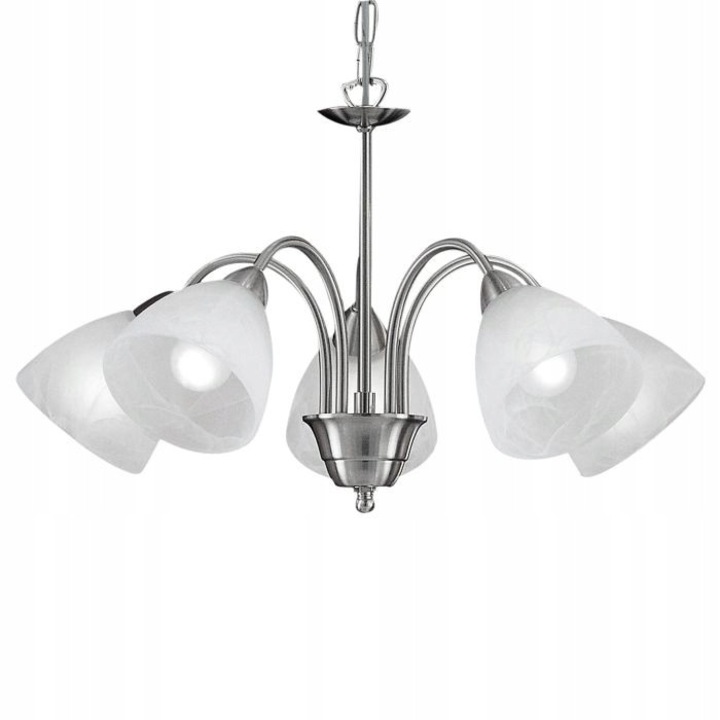 LED полилей 5x E14, мат никел, алабастър, 110x52см