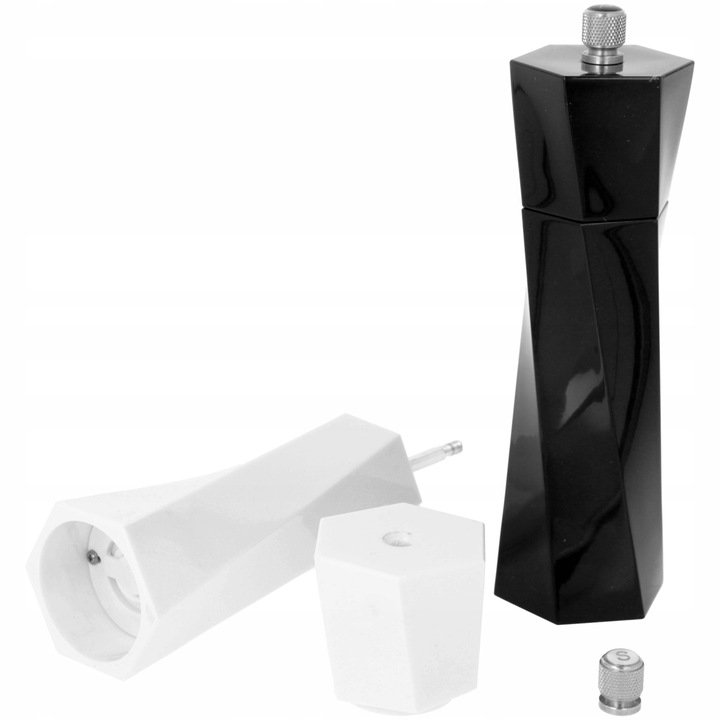 Mlyn cu sare si piper, set 2 buc, 19x6cm, reglare grosime macinare, ceramica, negru