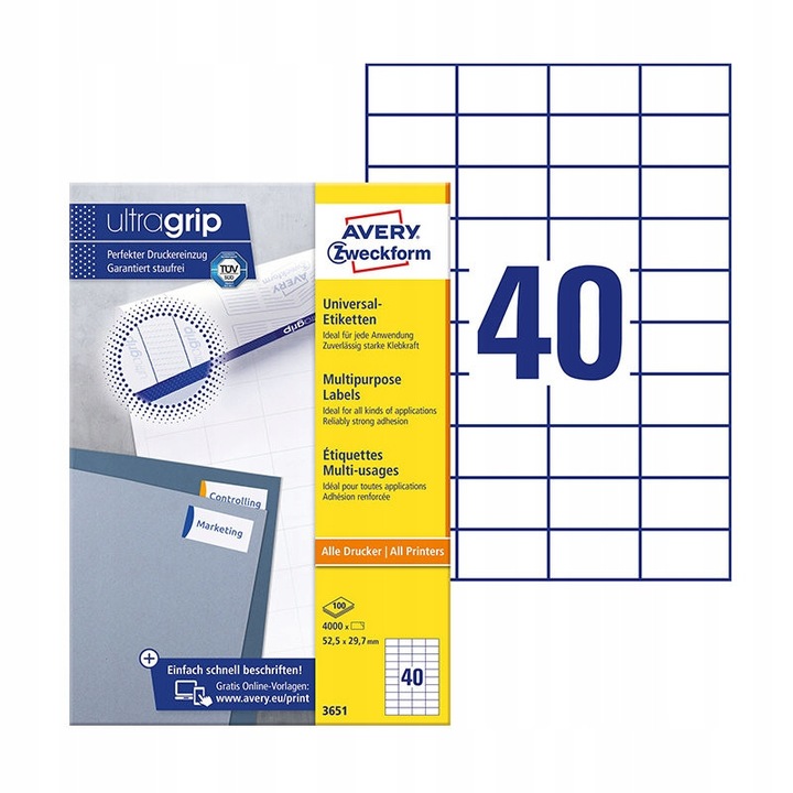 Etichete autoadezive A4, 100 foi, 52,5x29,7mm, albe