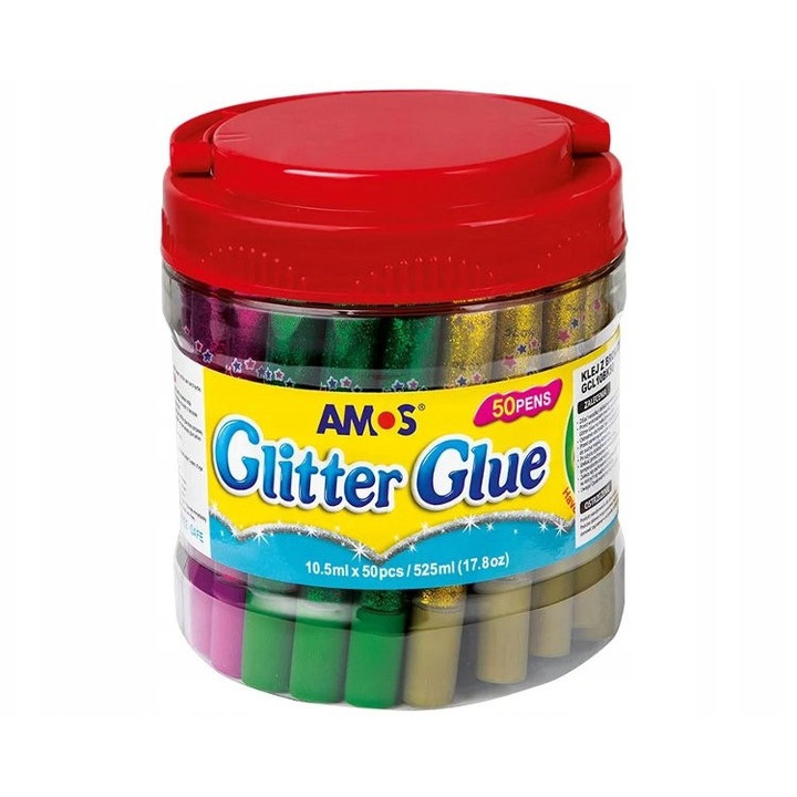 Комплект декоративно лепило с брокат AMOS, 6 цвята, 50x10,5мл