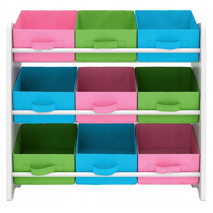 Regal pentru camera copii, 66x30x59,5cm, 9 cutii, multicolor