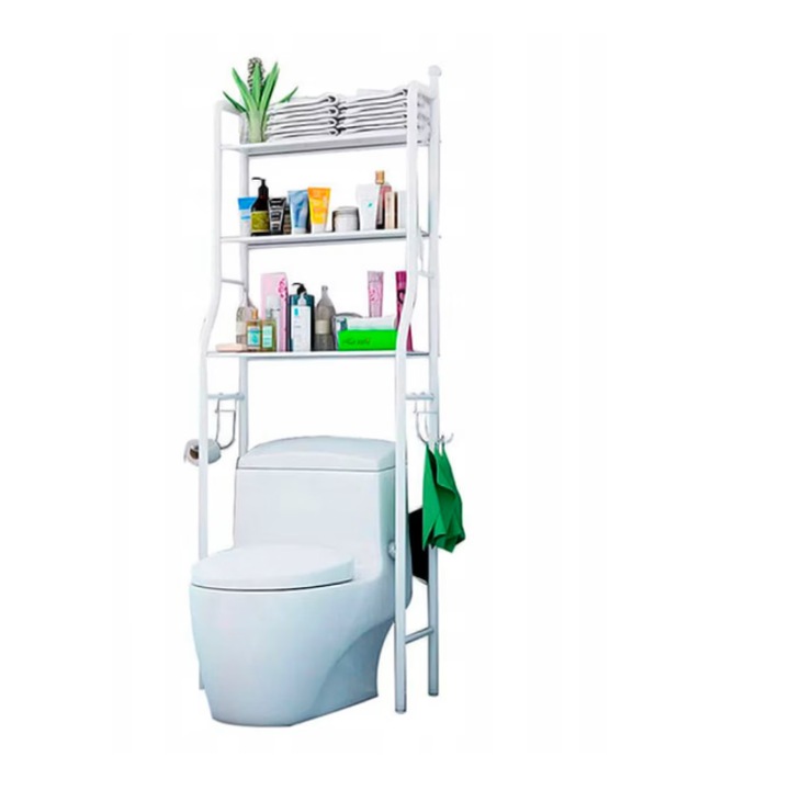 Etajera baie 3 rafturi, alb, 50x26x158cm, reglabilă, independentă