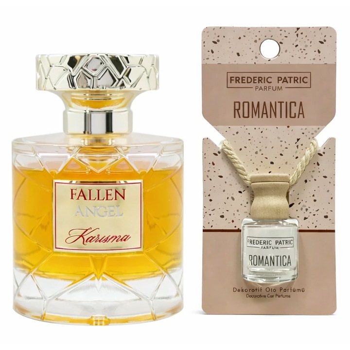 Set Cadou Parfum Femei, Fallen Angel Karisma 100 ml + Odorizant Auto Romantica 8 ml, parfumat, elegant