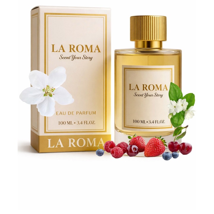 Apa de Parfum pentru femei La Roma W-14 She, cu fructe rosii, iasomie si mosc, fructat-floral, persistent si dulce, creat pentru femeia energica, plina de farmec si optimista, 100ml
