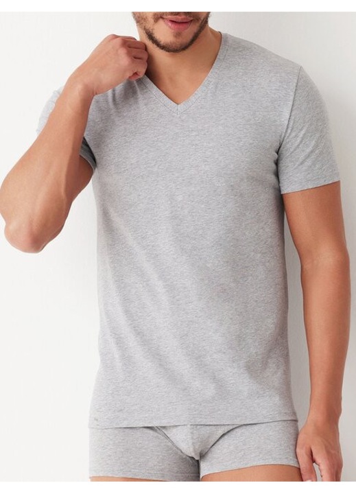 Tricou bumbac barbati cu decolteu in V Cotonella AU297 0001, Gri melange