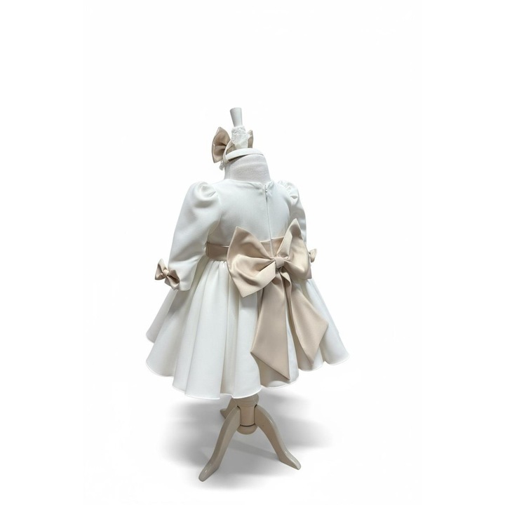 Rochie fetita Zoe, tafta, crem, 0-3 luni, cu bentita