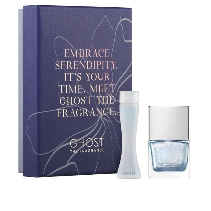 Set Ghost: The Fragrance, Apa de Toaleta, Pentru Femei, 5 ml + Ghost, Lac de Unghii, Albastru Metalizat, 10 ml