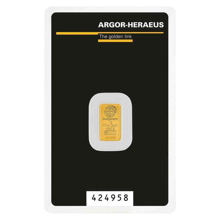 Lingou de aur 1 gram Kinebar Argor-Heraeus – 999, 9‰ ( 24K ) – LBMA Approved
