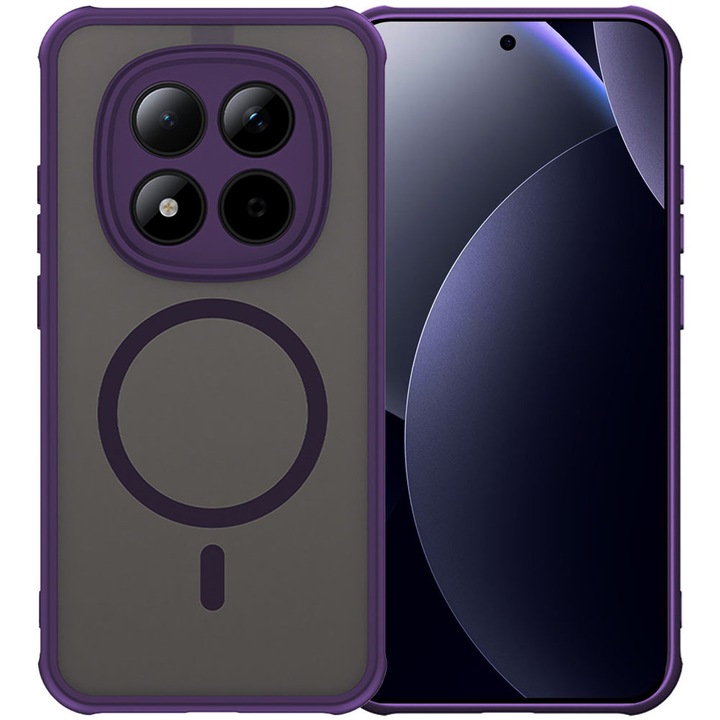 Husa cu magnet pentru Xiaomi Redmi Note 15 Pro 5G, Magnetic Defense Remastered, Policarbonat mat, Spate fumuriu, Colturi cu protectie antisoc, Atasare magnetica, Wireless charging, Mov inchis