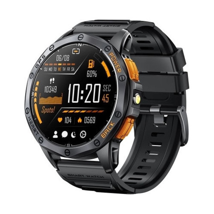Smartwatch K67 GPS, Ecran AMOLED HD 1.43", Apeluri Bluetooth, Rezistent la apa, Portocaliu