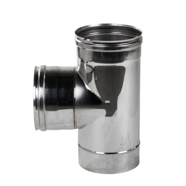 Teu inox neizolat, cu garnitura, 90 grade, D 80 mm