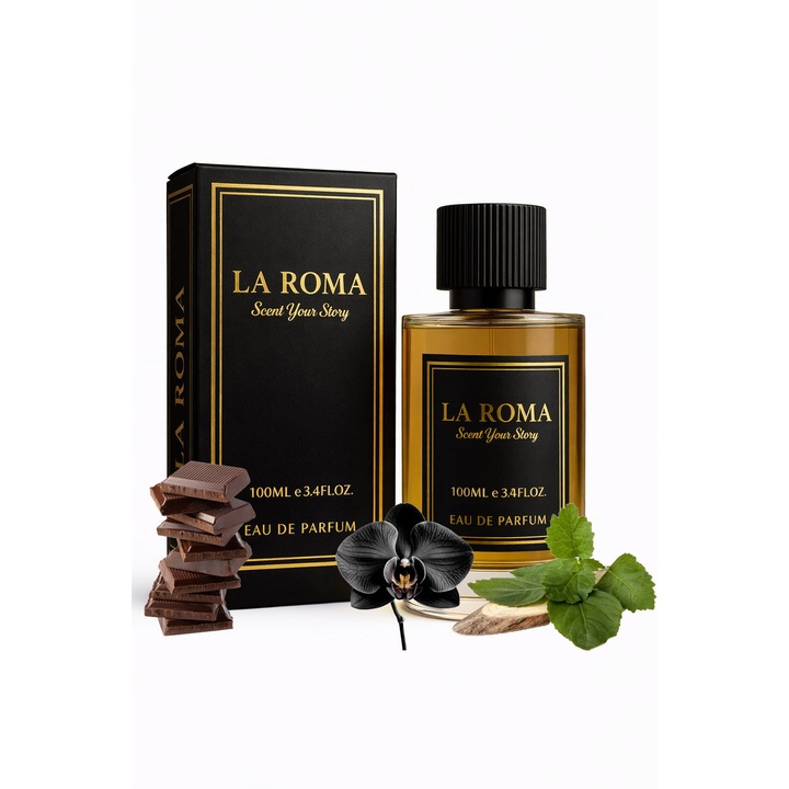 La Roma U-2 Black Scent Eau de Parfum, Unisex, orchideával, pacsulival és csokoládéval, keleties-virágos, tartós és titokzatos, az opulens és kifinomult személyeknek, 100ml