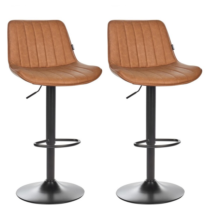 Set de 2 scaune de bar Dubrovnik Piele ecologica Pivotant Maro auriu