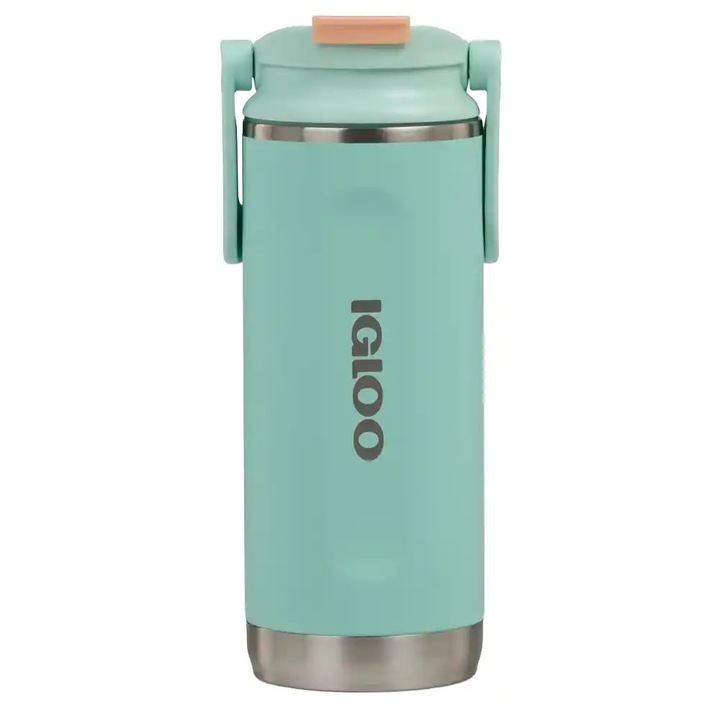 Termos To Go IGLOO, Flip 'n' Sip, 473 ml, pastreaza bauturile calde 6 h si cele reci 24 h, otel inoxidabil, fara BPA, eco-friendly, lavabil in masina de spalat vase, verde